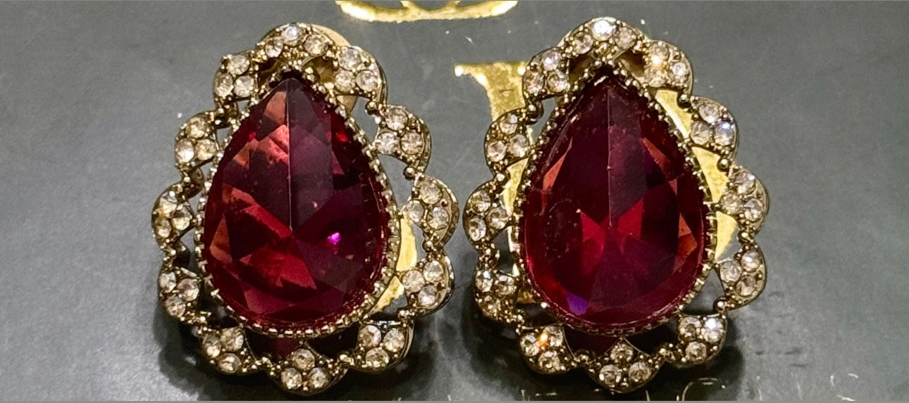 Red Colored Tear Drop Shaped Studs