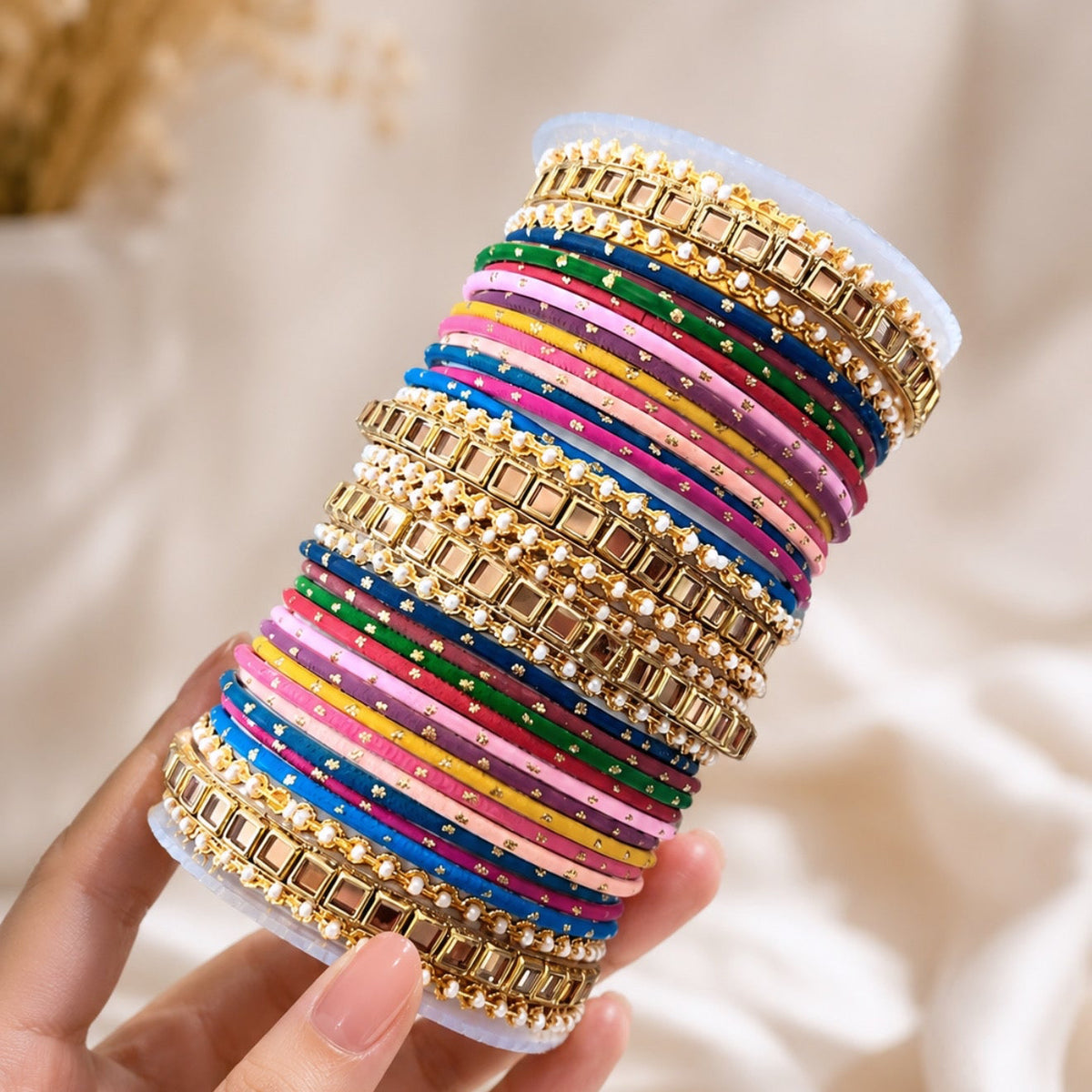 Rekha Metal Dotted Bangle Set