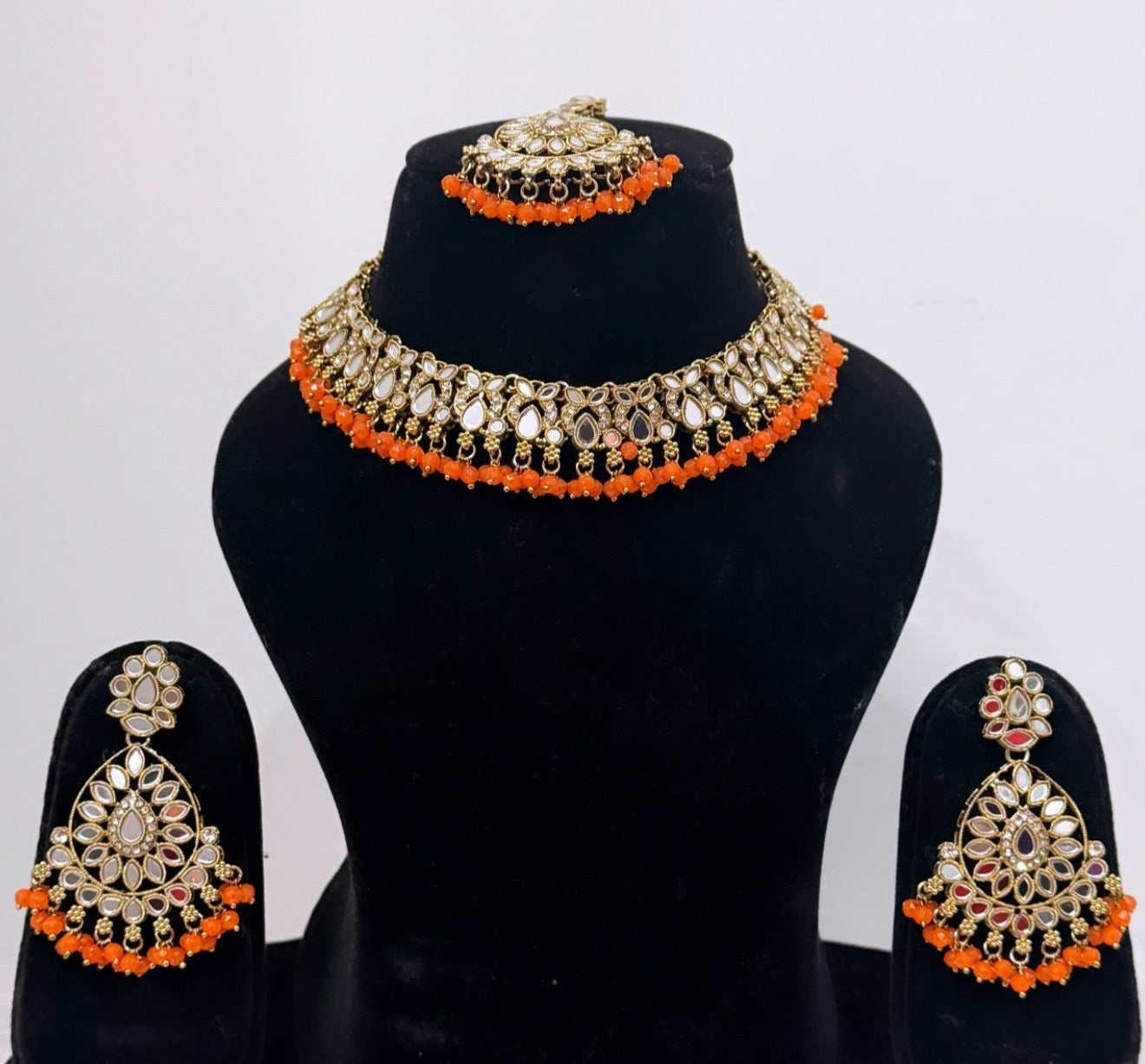 Orange Mirrored Necklace Set