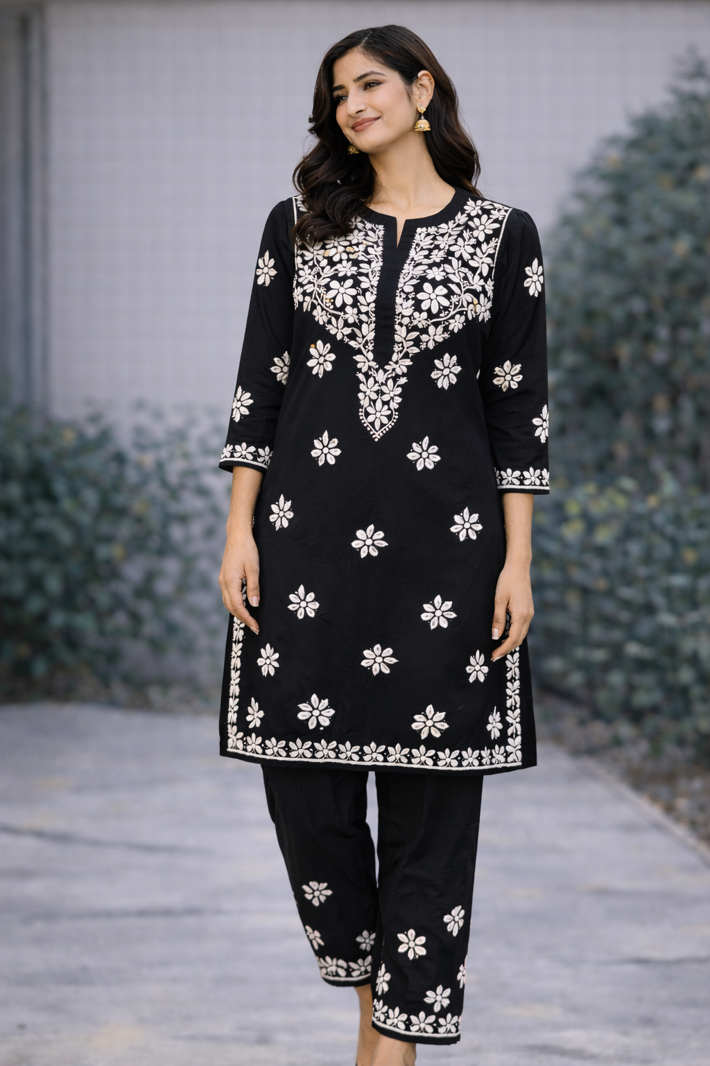 Black Long Kurti with Pants Set