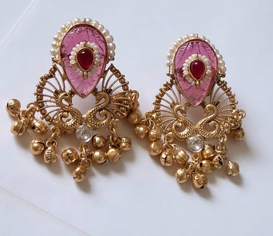 Gulabi Noor Earrings With Ghunghroos
