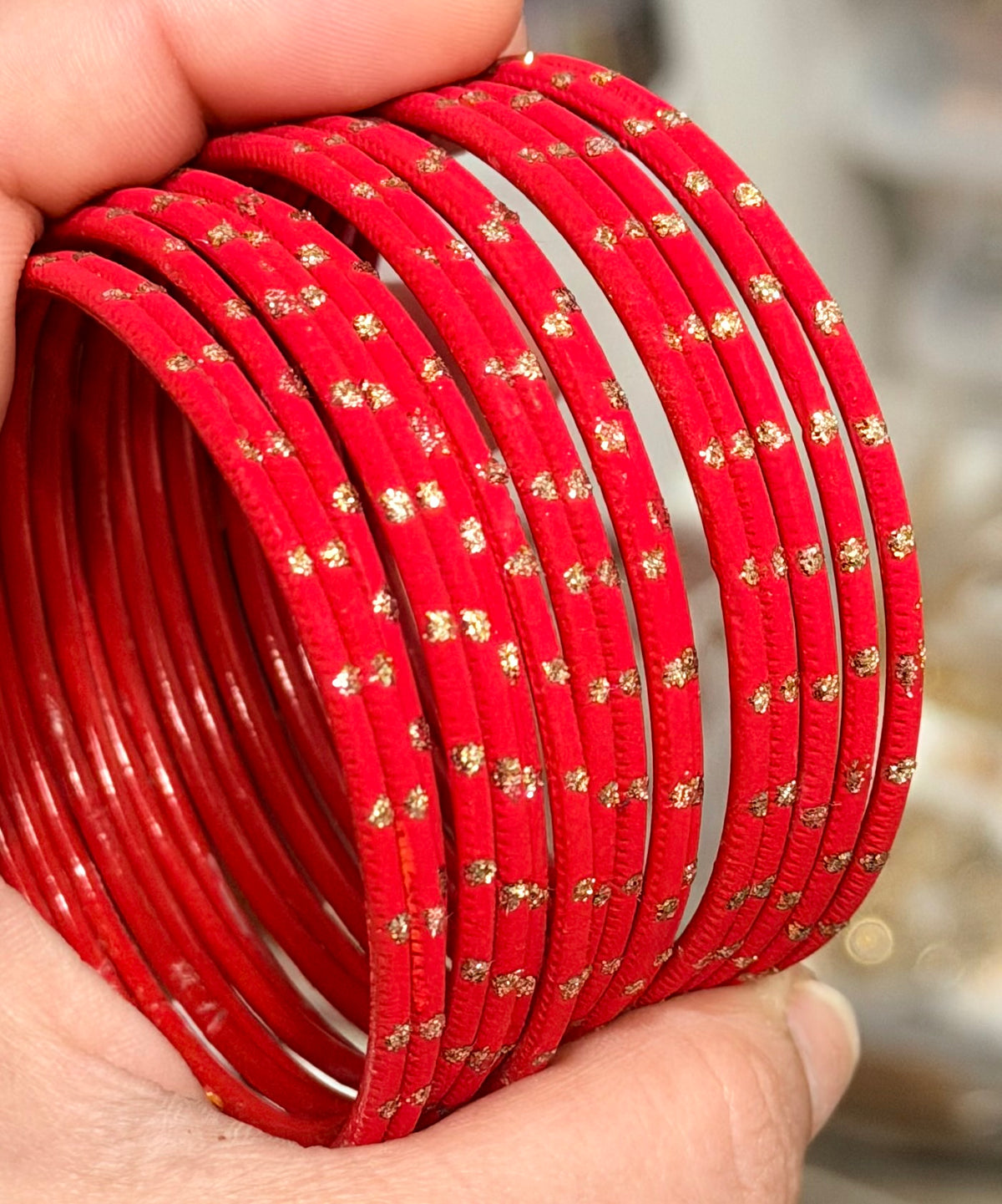 Red Dotted Metal Bangle Set