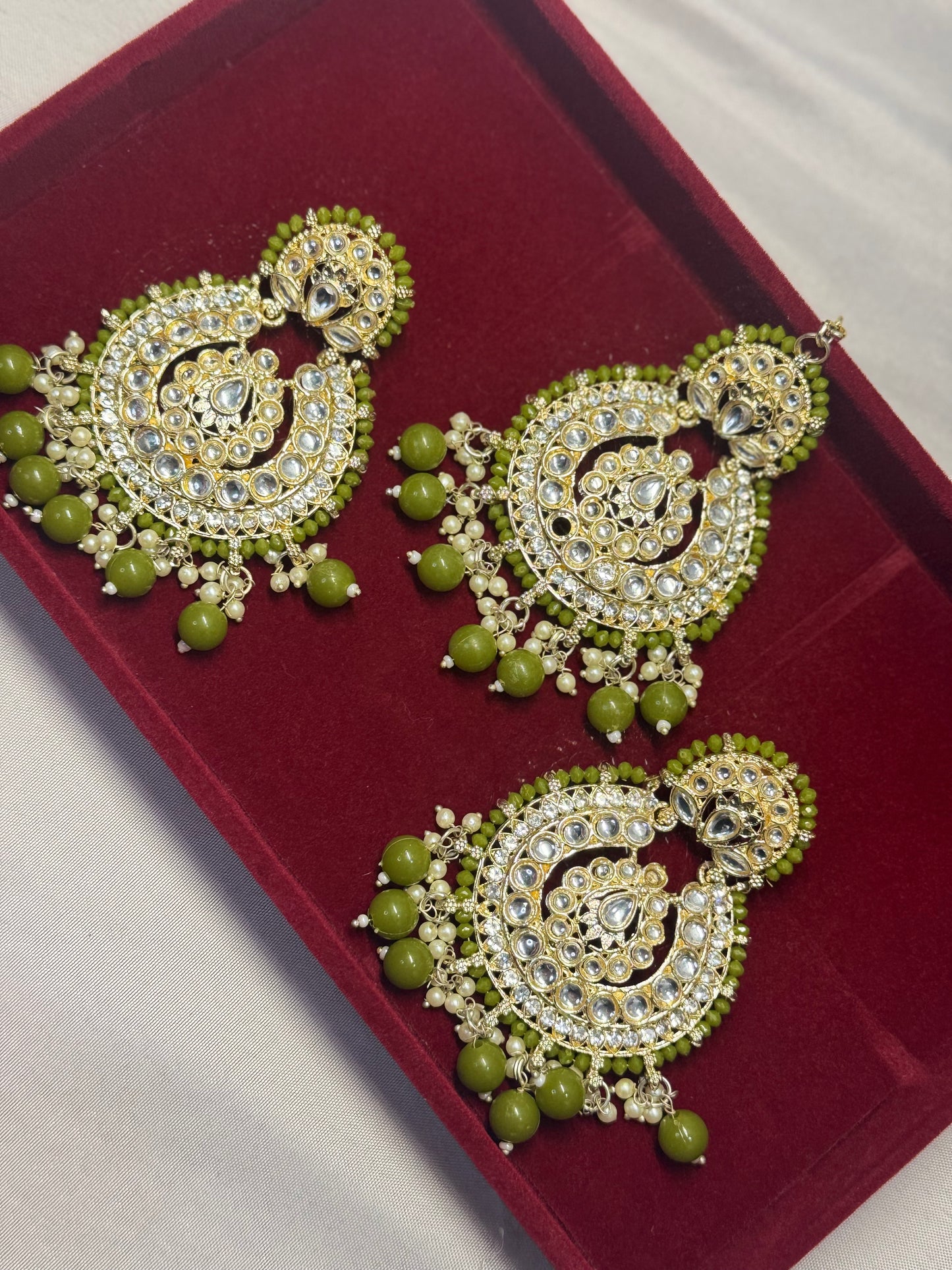 Green Earrings and Tikka Set