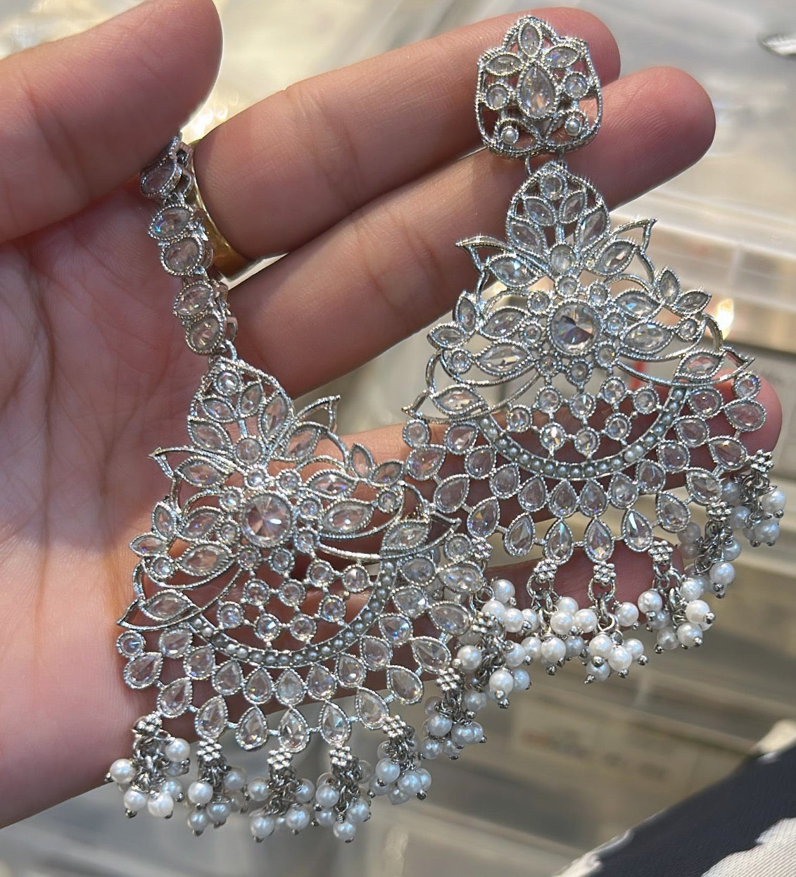 Silver Colored Earrings and Tikka Set