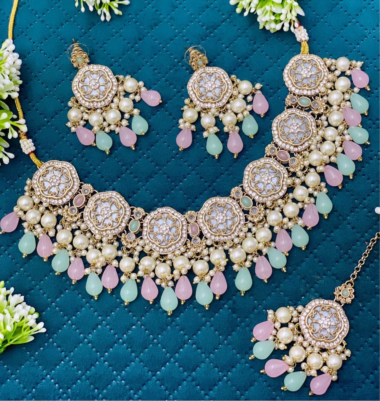 Light Pink and Blue Necklace Set