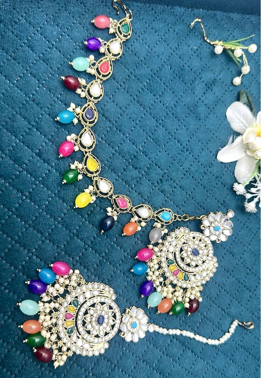Multi Sahara Earrings and Tikka Set