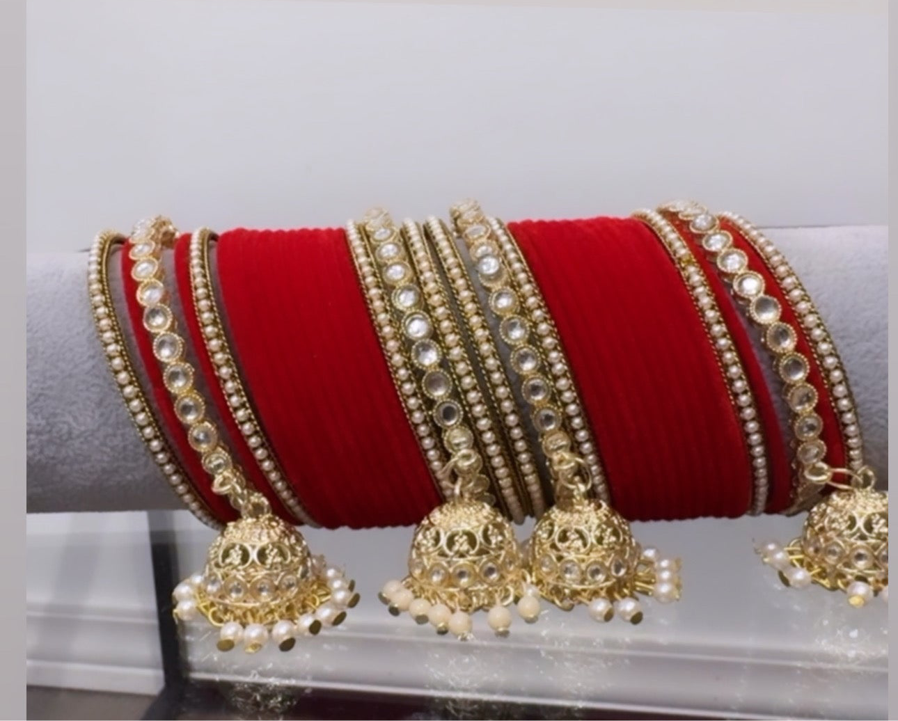 Red Bangle Set With Hangings