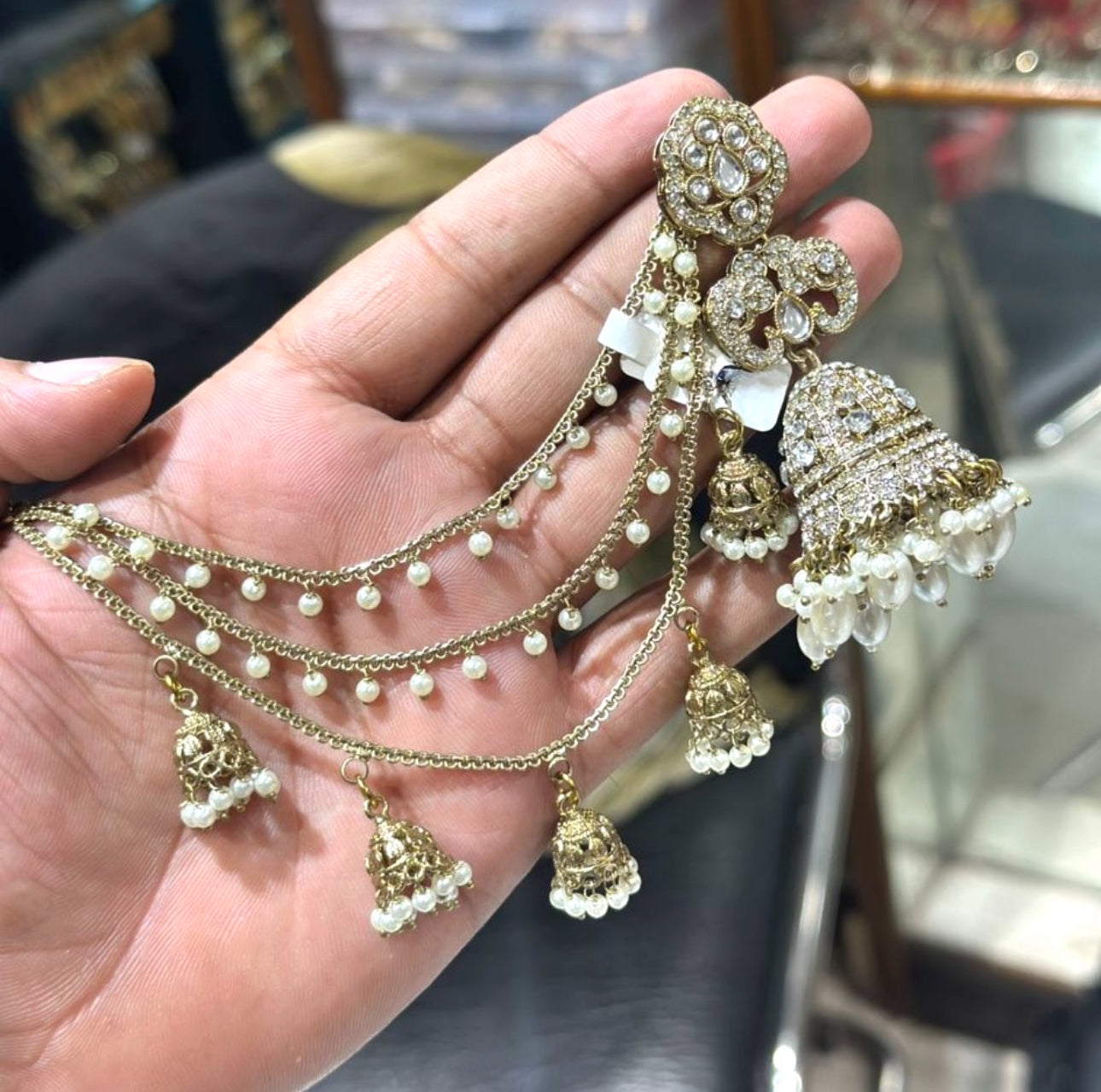 Golden and Pearl Heavy Sahara Earrings