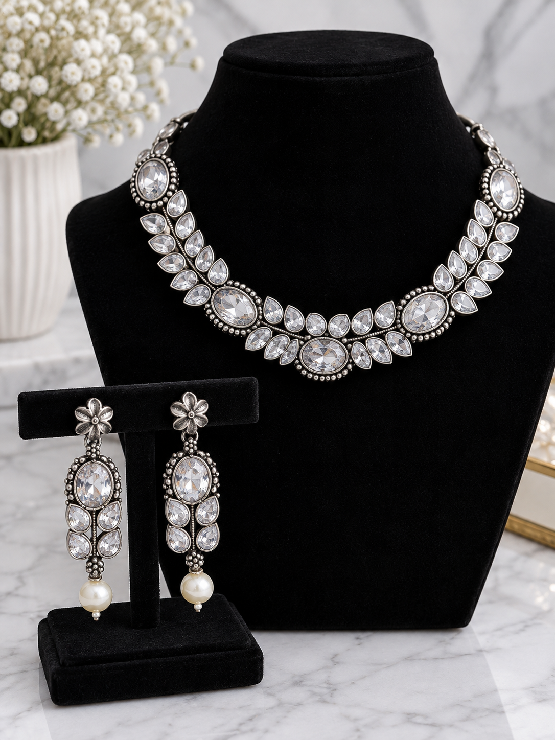 Simran Oxidized & American Diamond Necklace Set