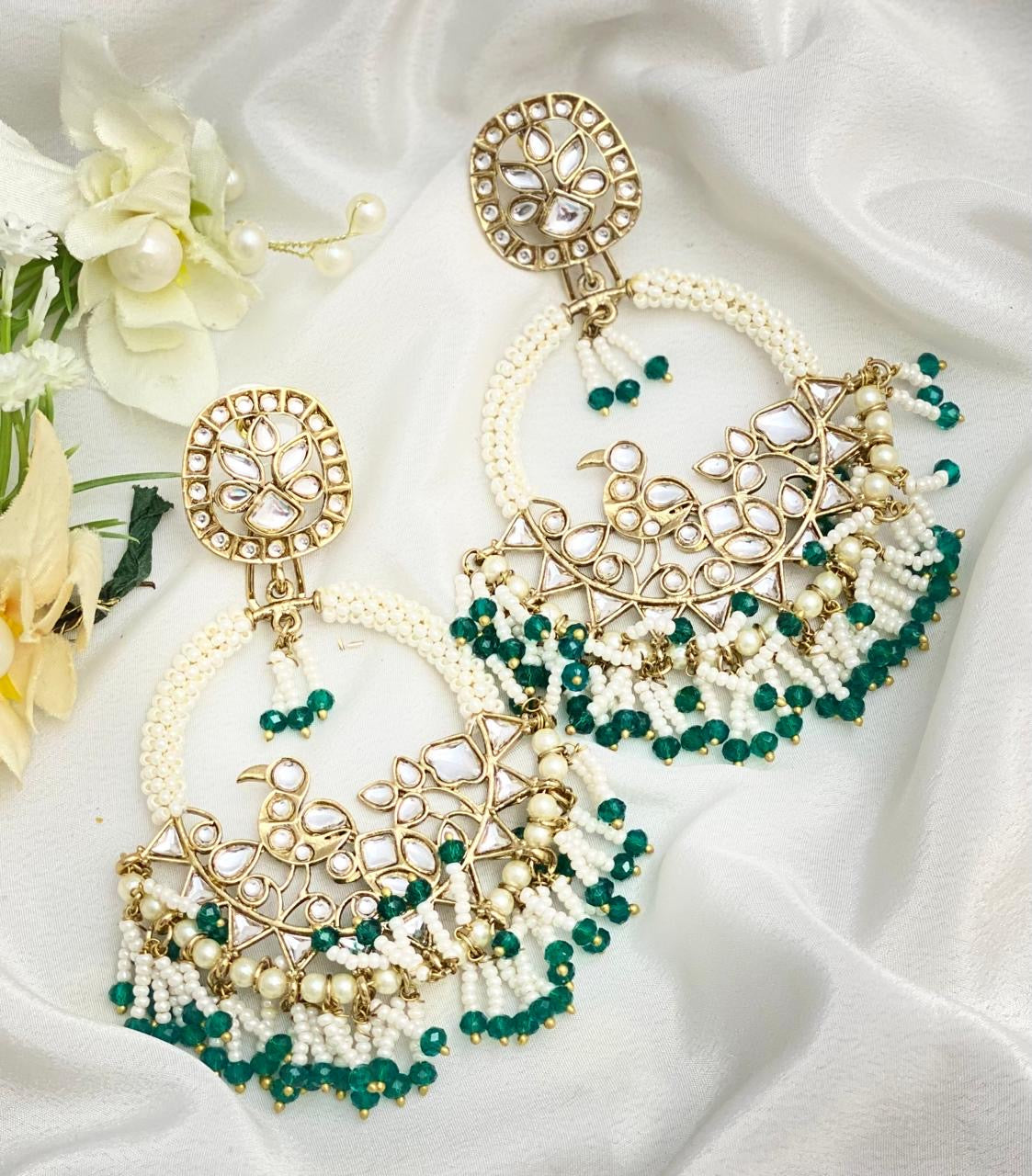 Dark Green Colored Earrings Set