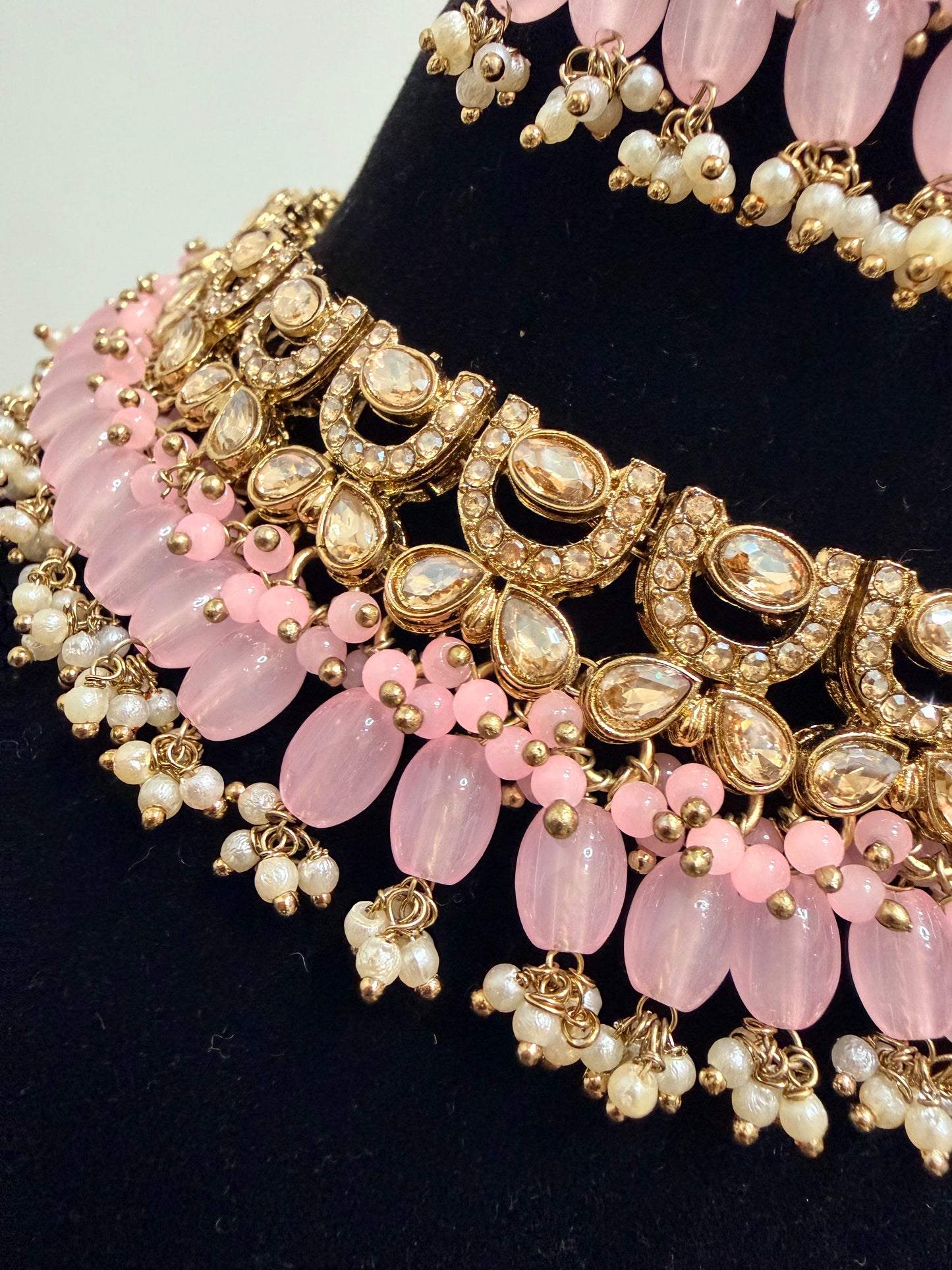 Pink & Golden Color Polki Necklace Set