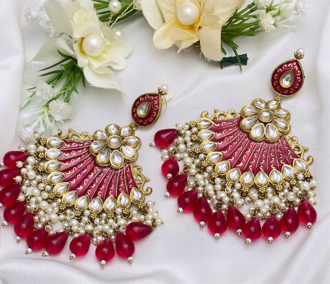 Red Colored Earrings Set