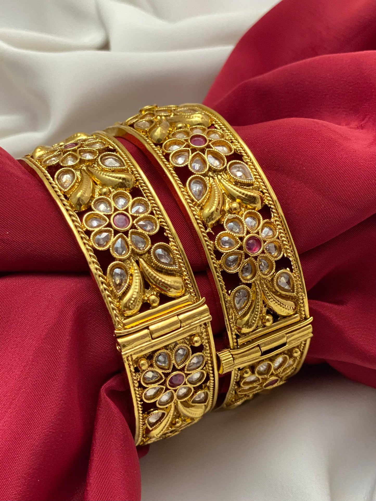 Ruby Red Gold Plated Set of 2 Bangles