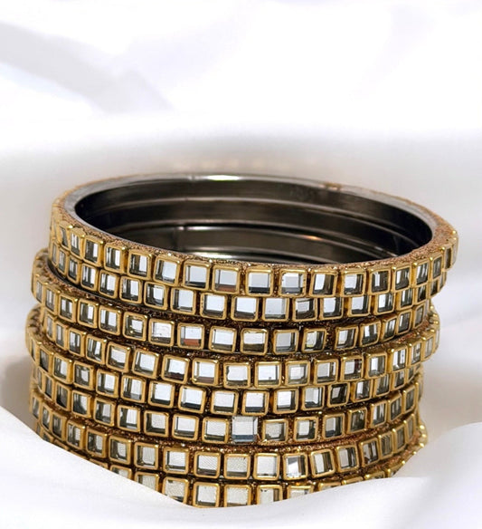 Kundan Mirror Bangle Set-Set of 8 Bangles