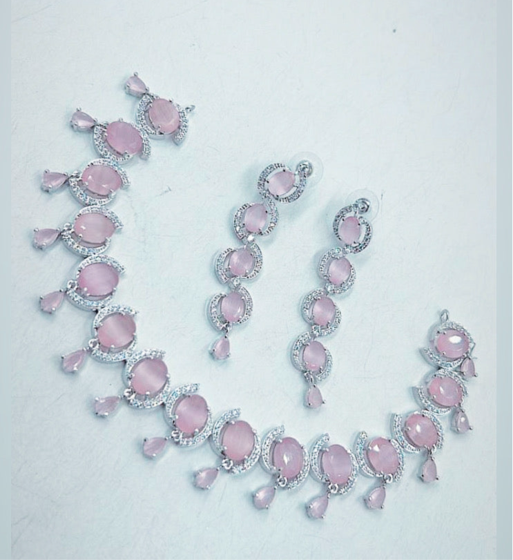 Light Pink American Diamond Necklace Set