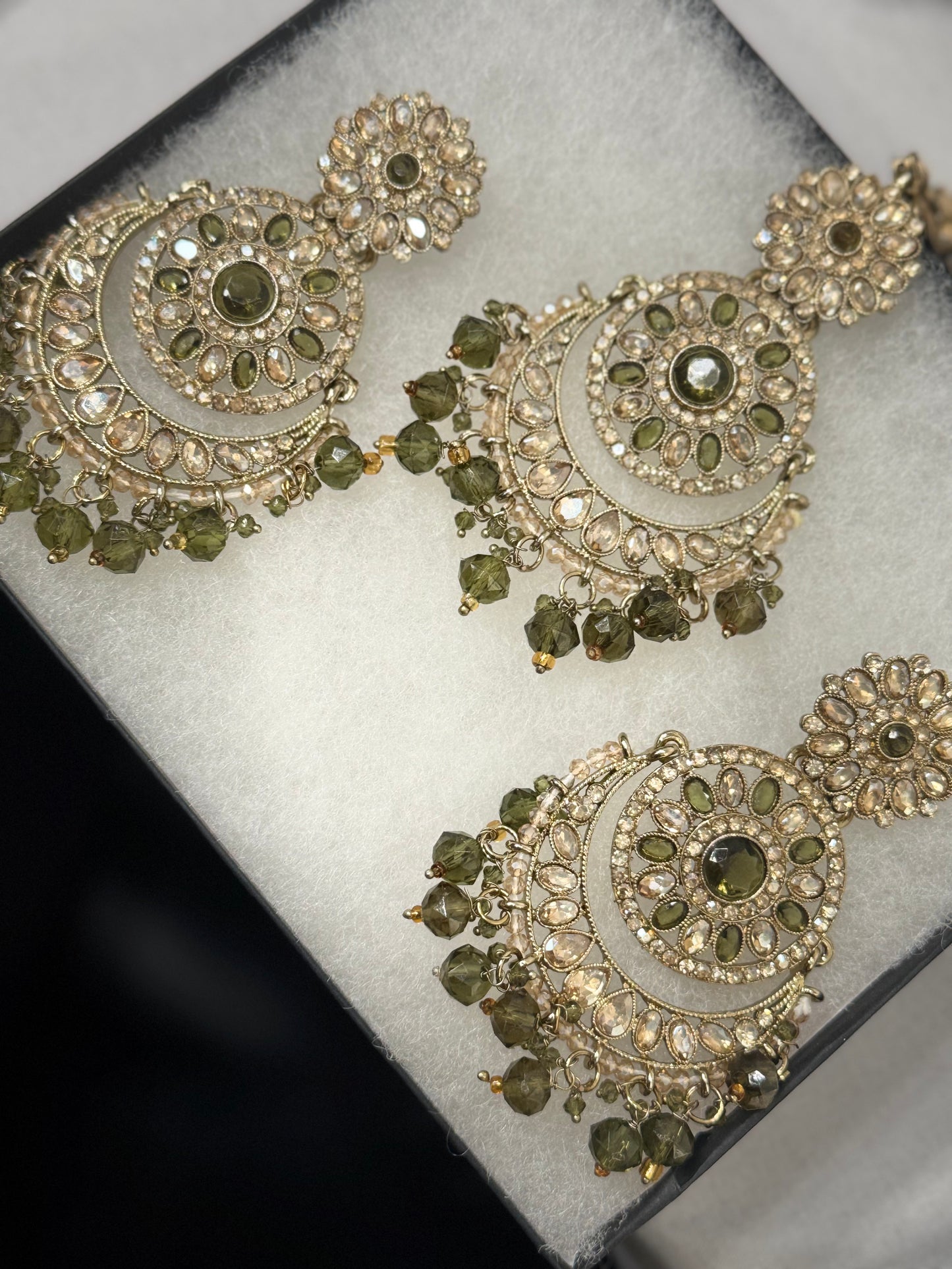 Green and Gold Earrings and Tikka Set