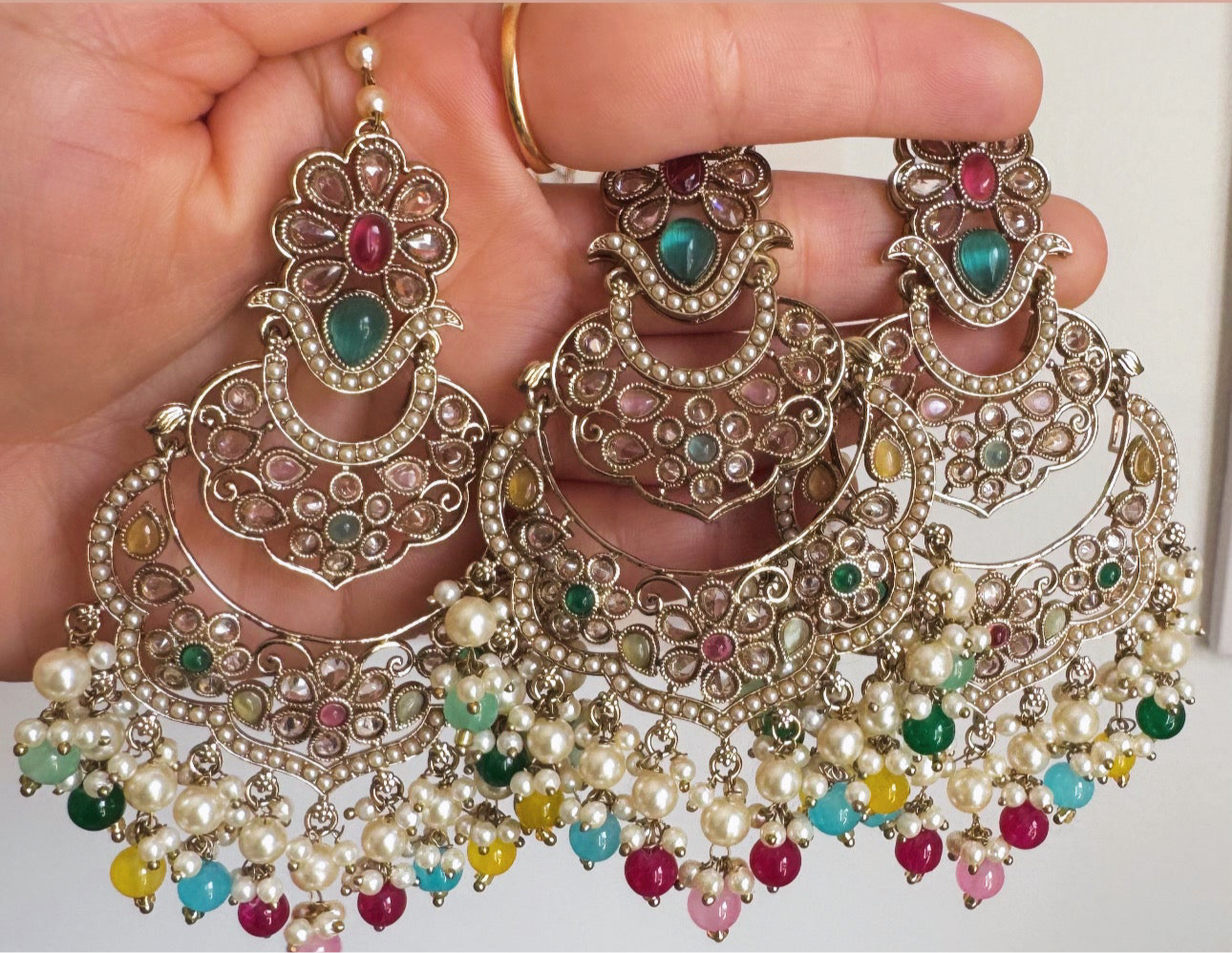 Multi Colored Earrings and Tikka Set