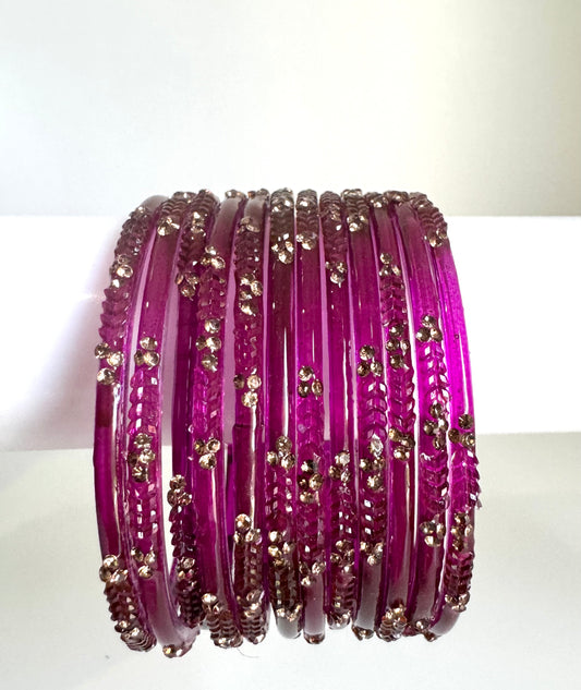 Magenta Pink Colored Glass Bangle Set