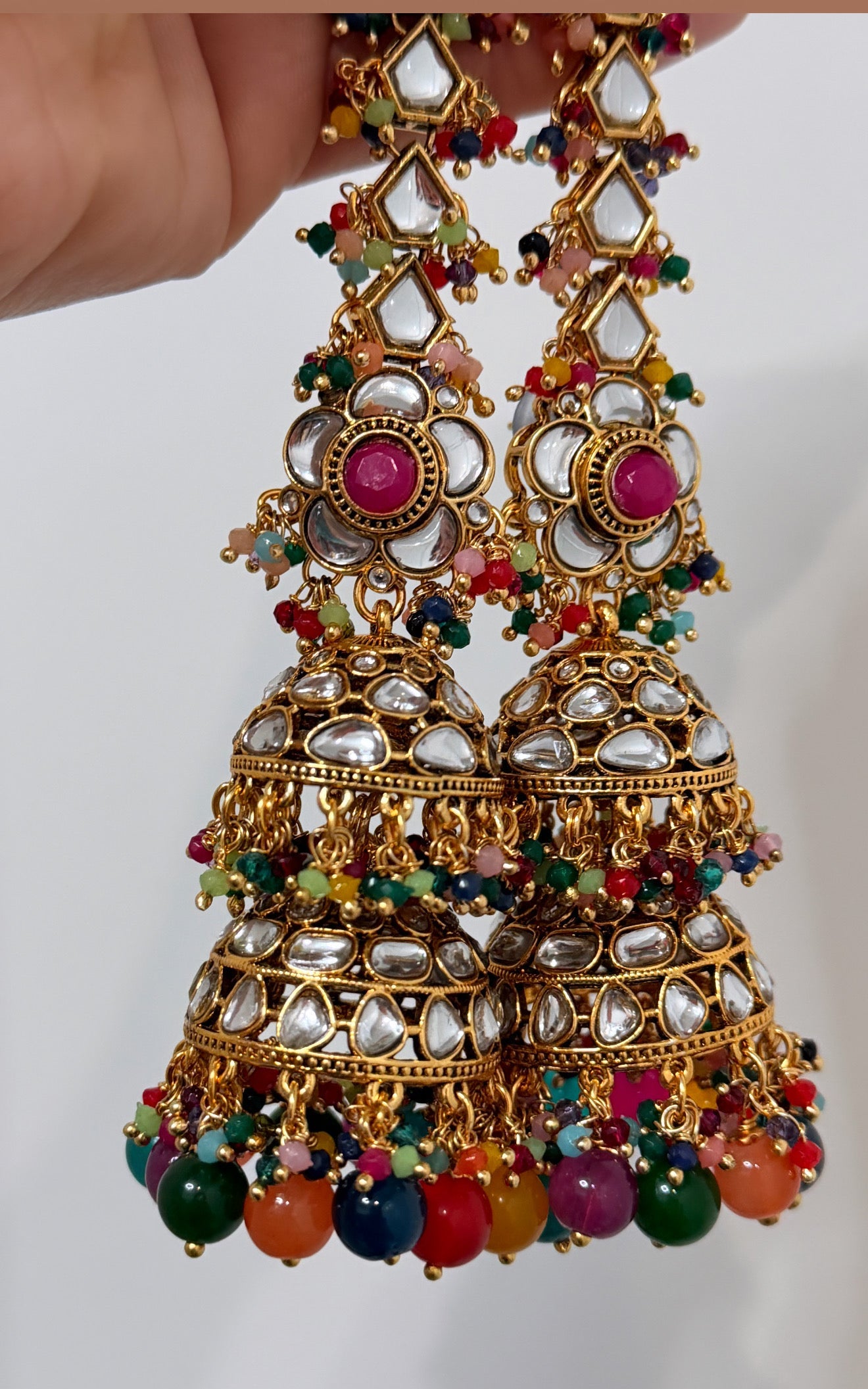 Multi Colored Sahara Style Double Layered Jhumkis