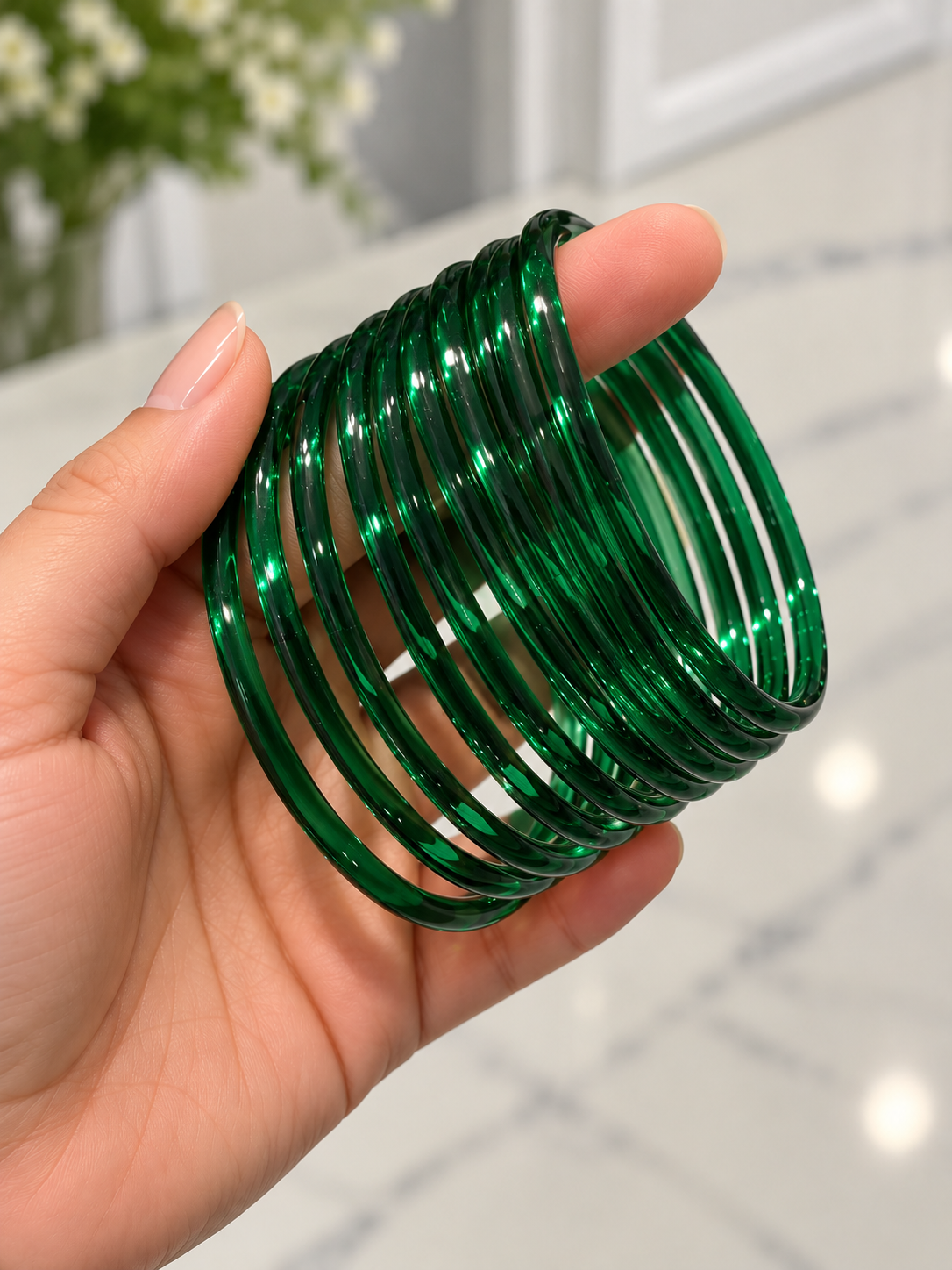 Sophia Glossy Glass Bangle Set
