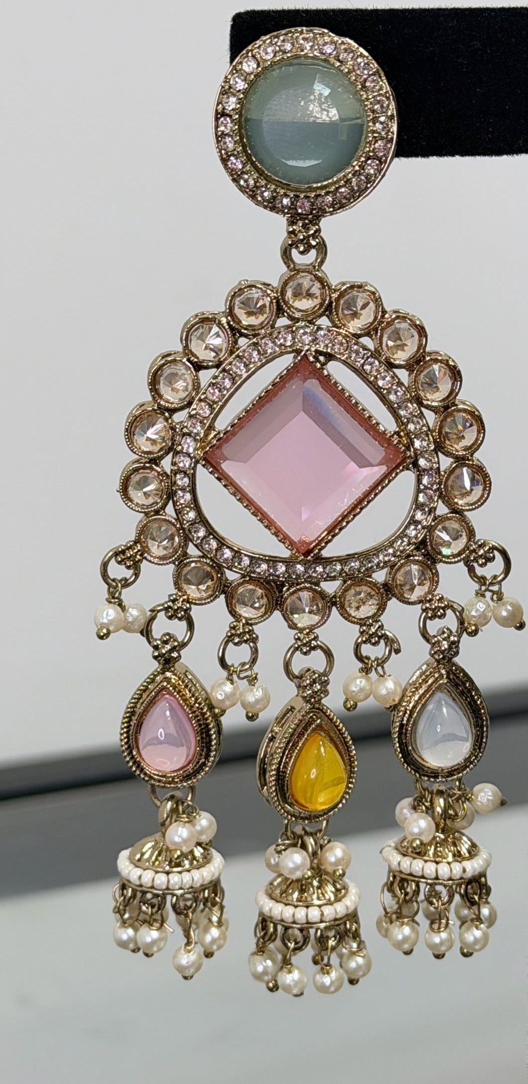 Mint & Pink Colored Hanging Earrings