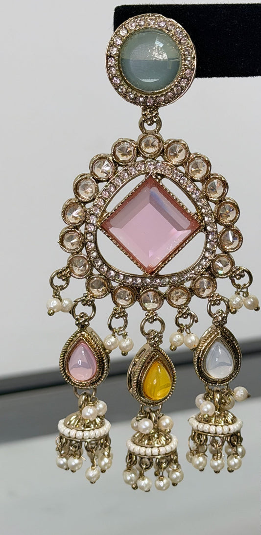 Mint & Pink Colored Hanging Earrings