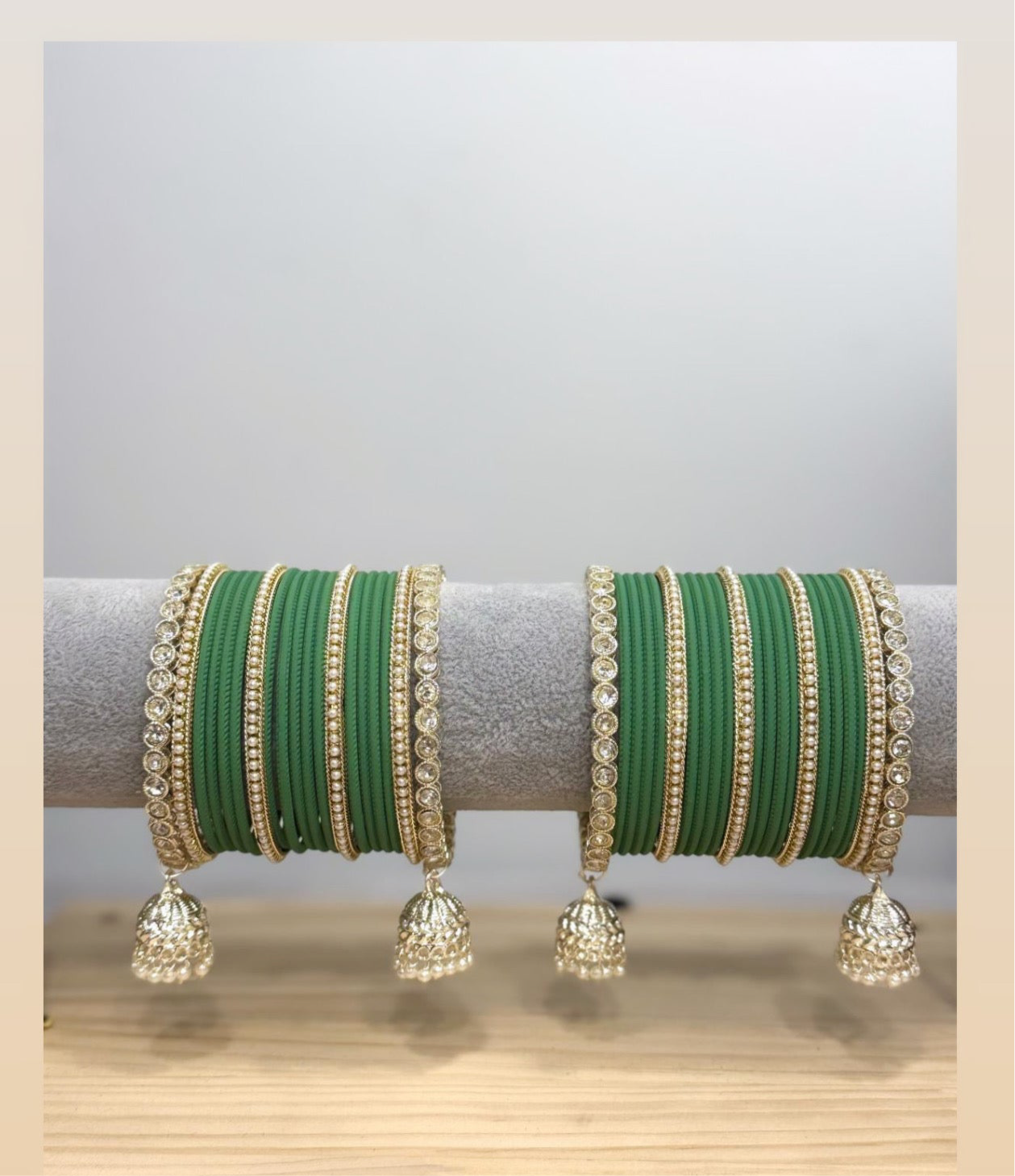 Green and Gold Bangle Set with Hangings