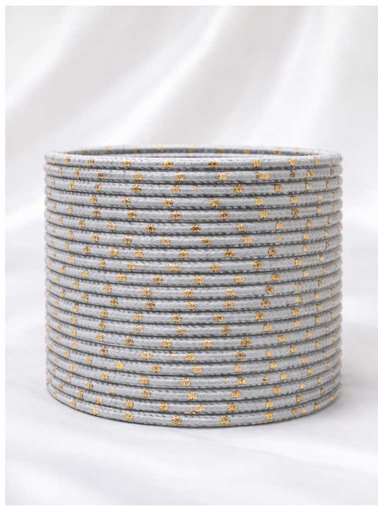 Grey Colored Metal Dotted Bangle Set