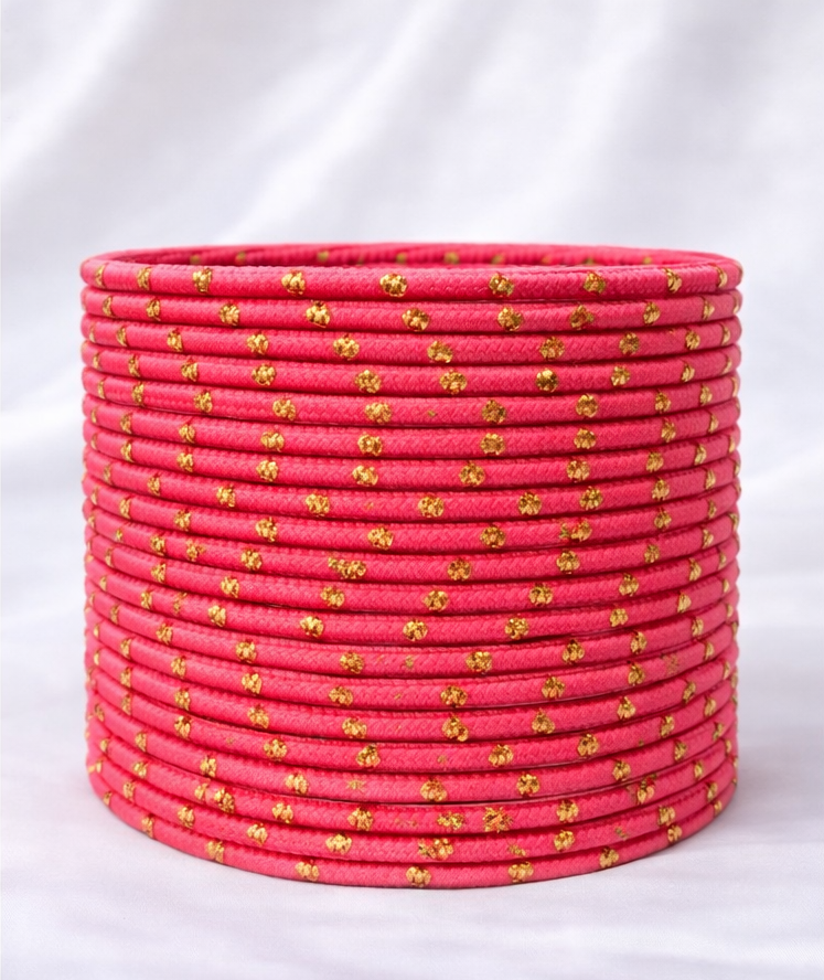 Pink Metal Dotted Bangle Set