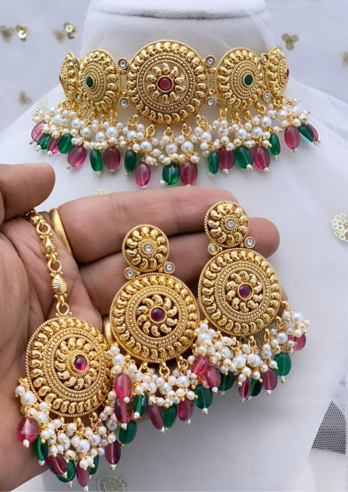 Gold Plated Choker Style Necklace Set