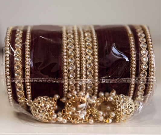 Maroon Bangle Set with Hangings
