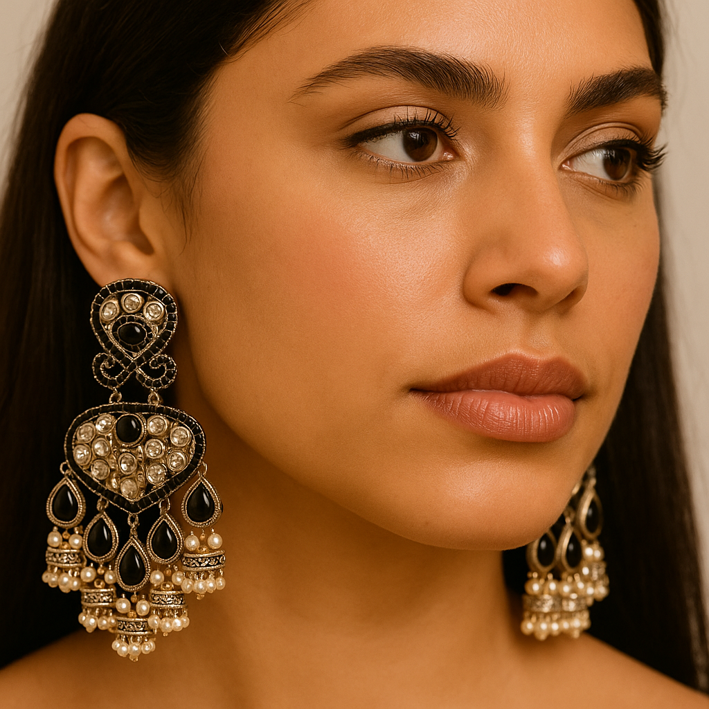 Black & Gold Hanging Style Earrings