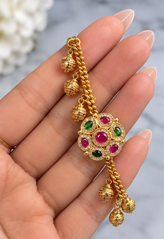 Gold Plated Adjustable Single Bangle/Bracelet with Ghungroos