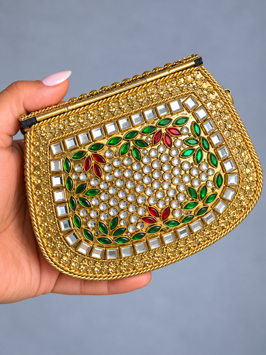 Mini Kundan Clutch with Detachable Chain