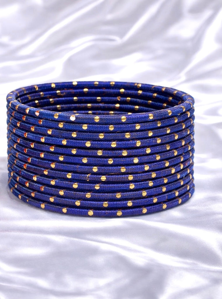 Navy Blue Metal Dotted Bangle Set
