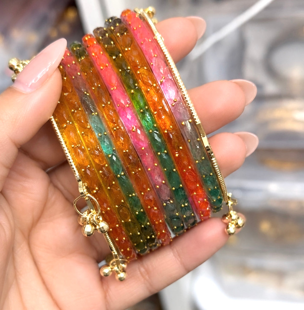 Raindrop Bangle Set with Ghungroo Bangles