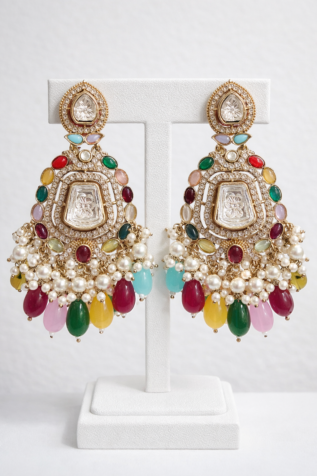 Multi Color Kundan & Polki Earrings