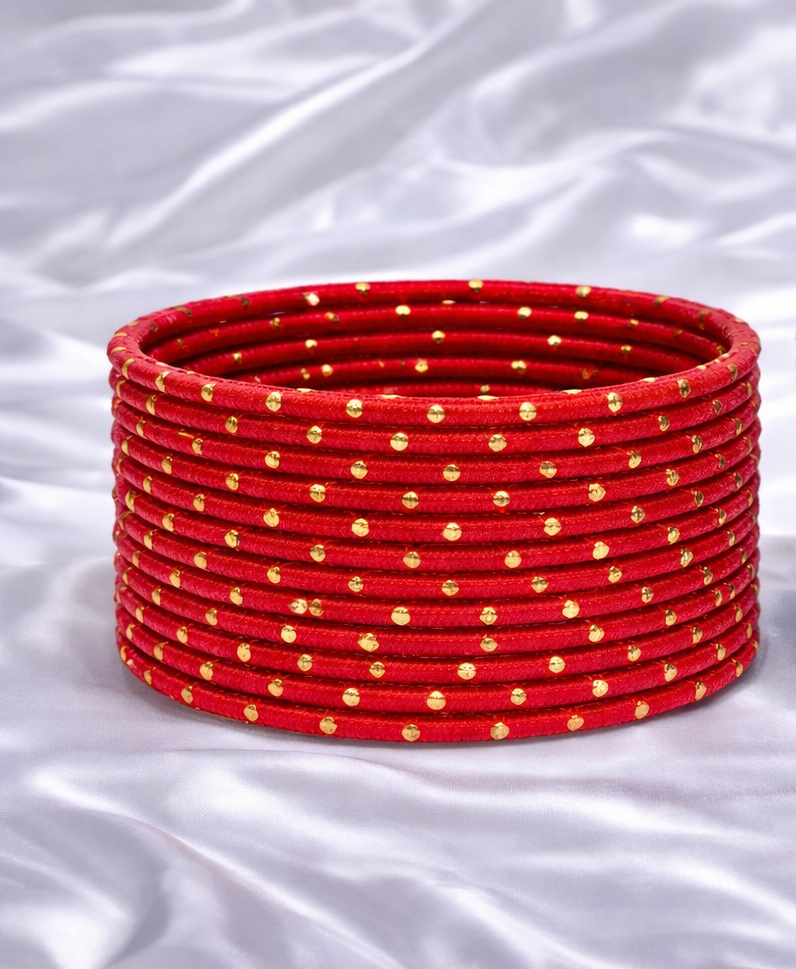 Red Colored Metal Dotted Bangle Set