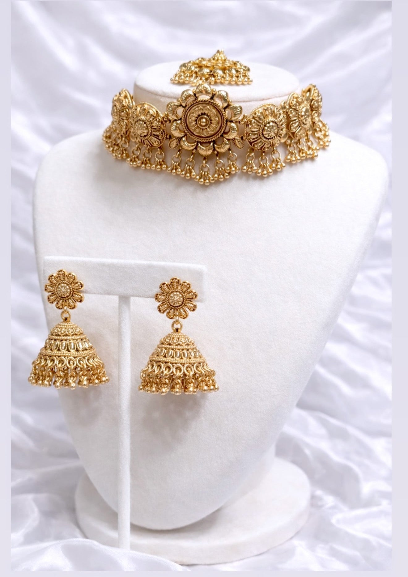 Trisha Premium Gold Plated Necklace Set with Jhumkis