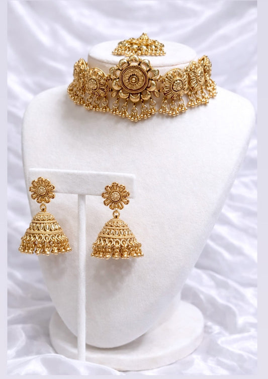 Trisha Premium Gold Plated Necklace Set with Jhumkis