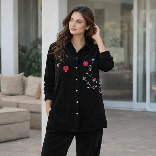 Black Embroidered with Sequin Work Cord Set