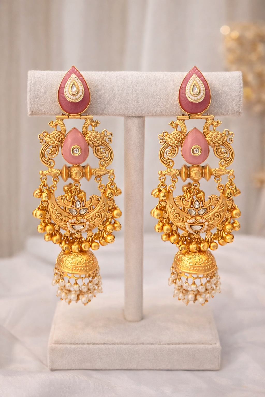 Zeenat Kashmiri Earrings in Light Pink