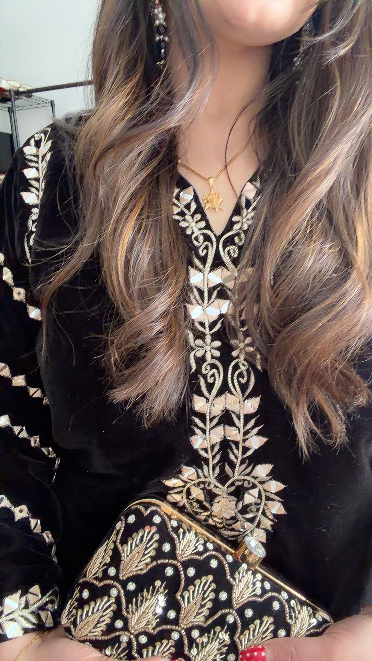 Black Velvet Embroidered Cord Set