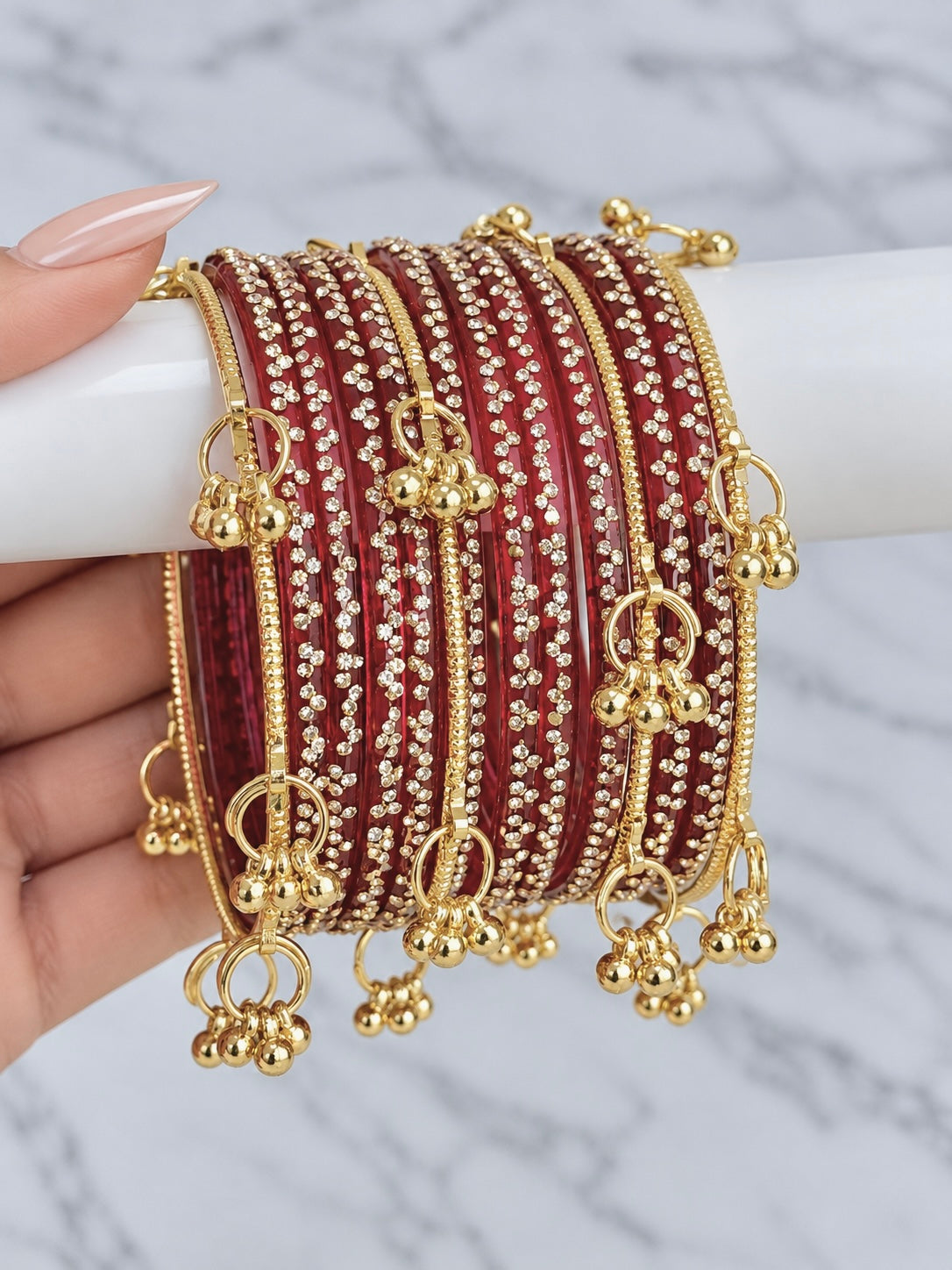 *New* Sophie Kashmiri Style Glass Bangle Set in Magenta