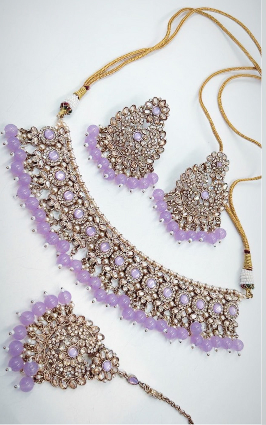 Purple and Golden Necklace Set