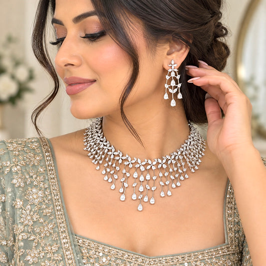Aisha Necklace Set in American Diamond