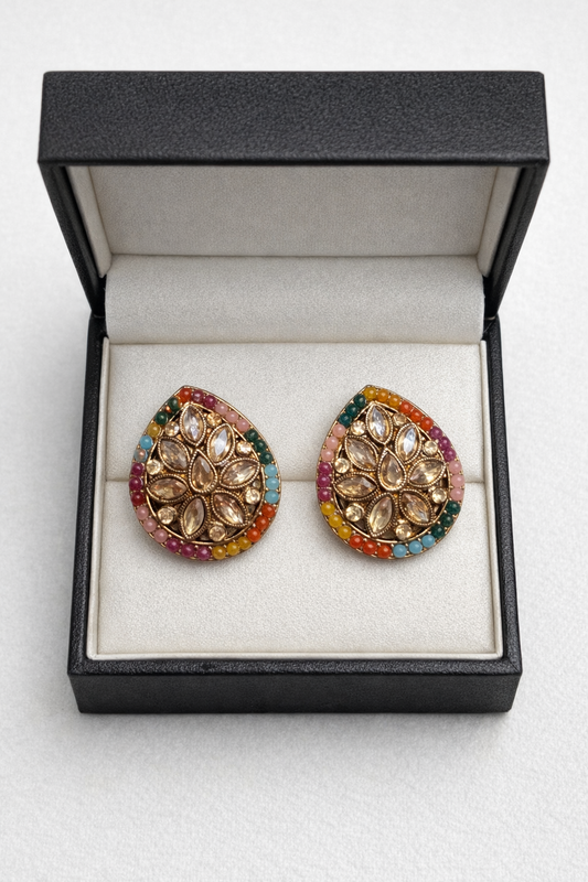 Multi Color Tear Drop Studs Earrings