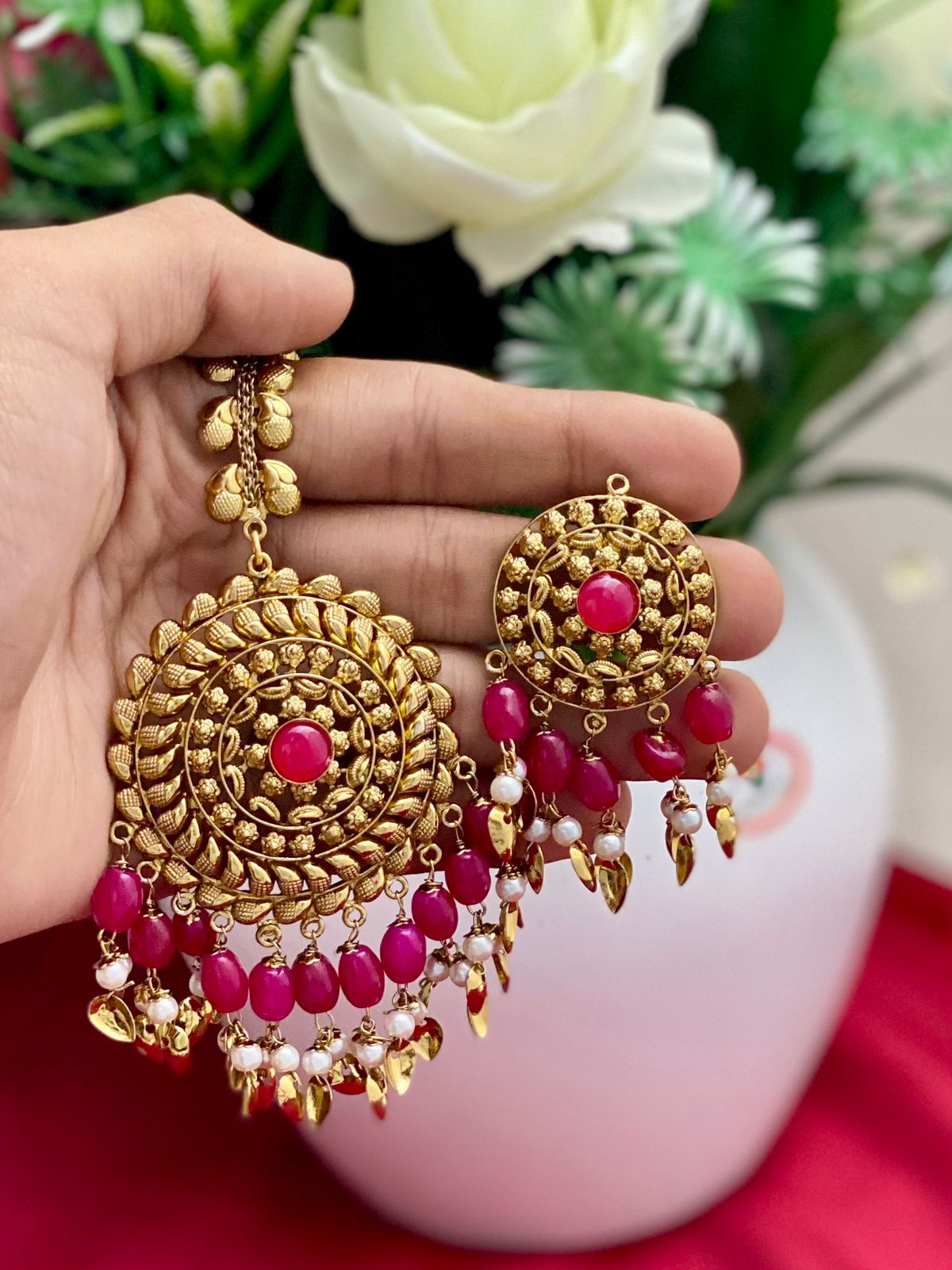 Gold Plated Earrings & Tikka Set