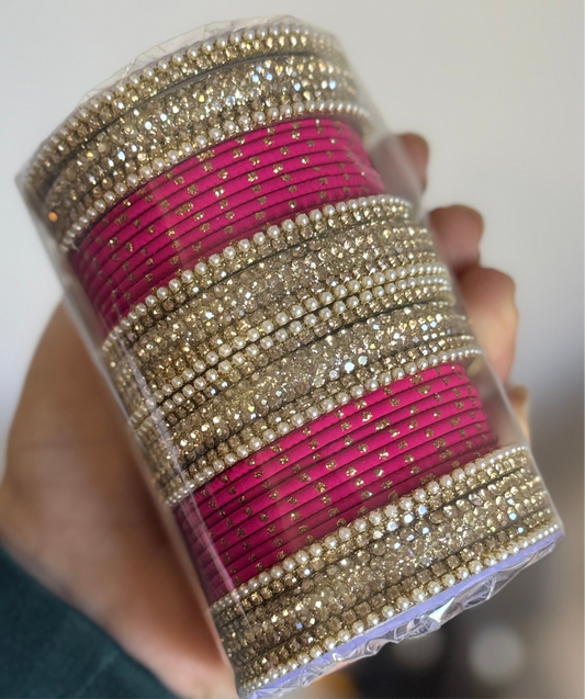 Magenta & Golden Bangle Set