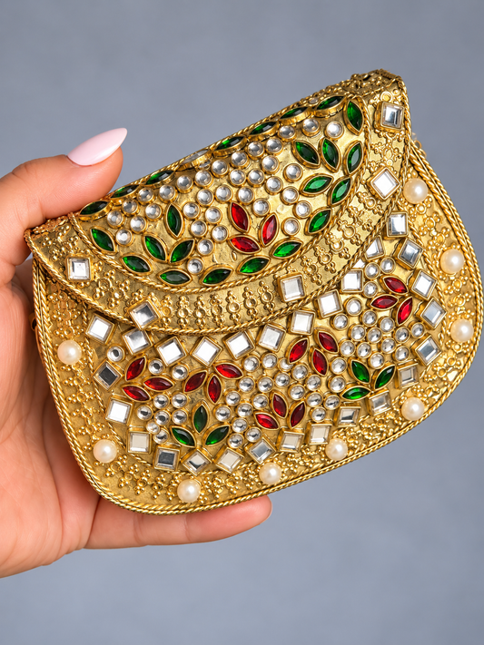 Mini Kundan Clutch with Detachable Chain